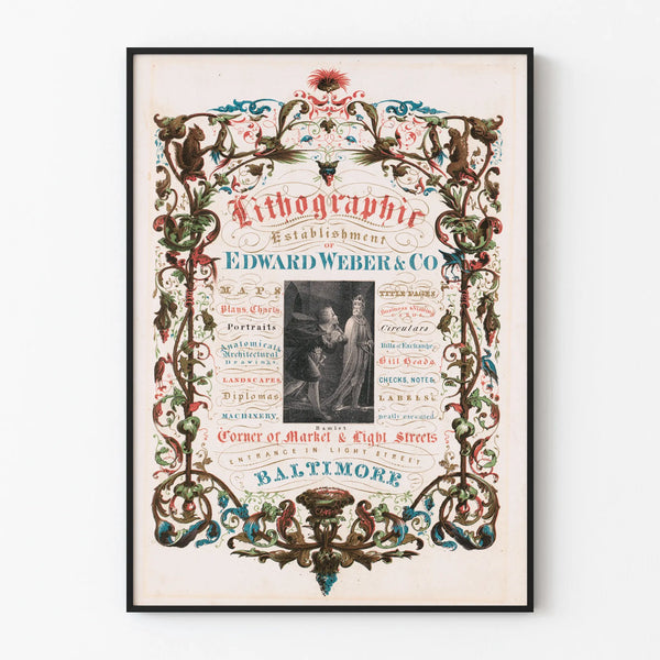 Vintage decorative poster lithograph by Edward Weber & Co Baltimore