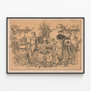 Vintage Artistic Poster Lithograph and Photograph — framed artwork on a wall