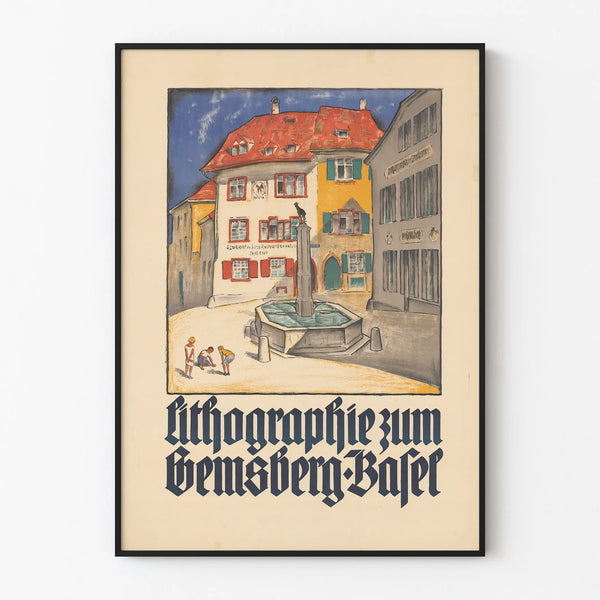 Decorative Art Poster Lithograph Zum Gemsberg Basel