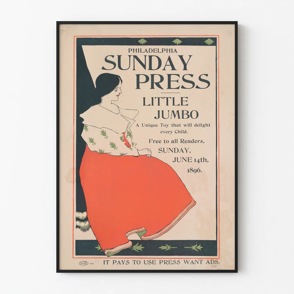 Vintage poster Philadelphia Sunday Press Little Jumbo 1896