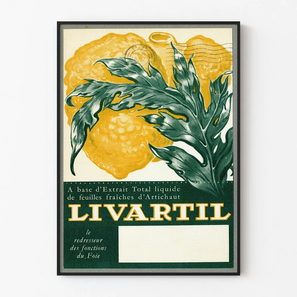 Vintage Livartil poster featuring artichoke extract for wall decoration