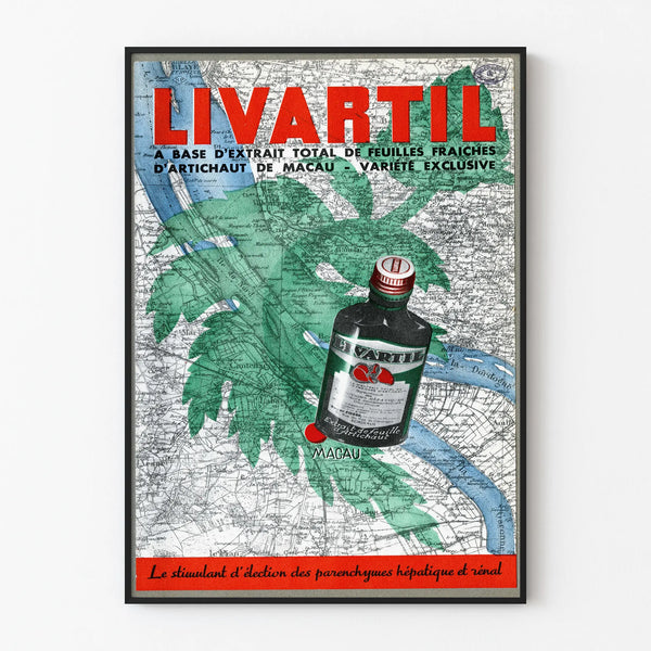 Vintage poster LIVARTIL – Wall decoration with artichoke and antique map