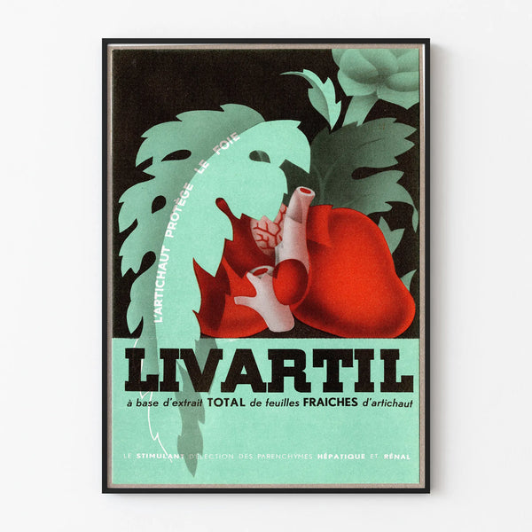 Vintage Livartil poster artichoke and heart wall decoration