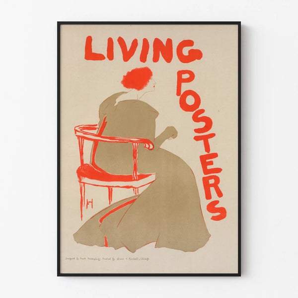 Vintage Living Posters poster with feminine silhouette and red chair