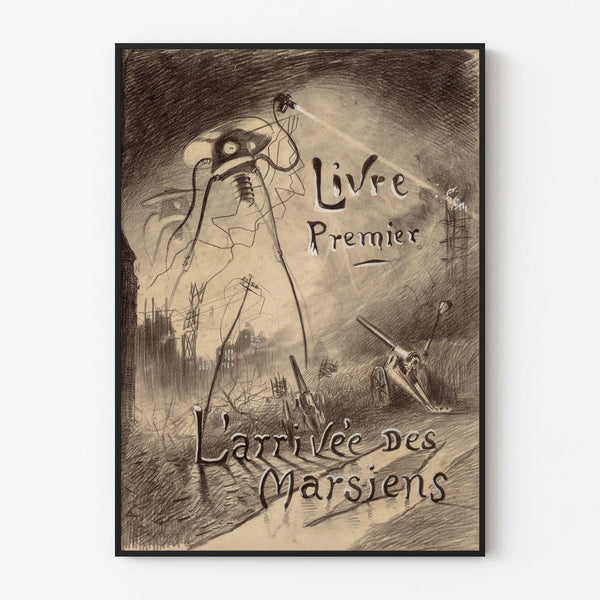 Vintage illustrated poster The arrival of the Martians