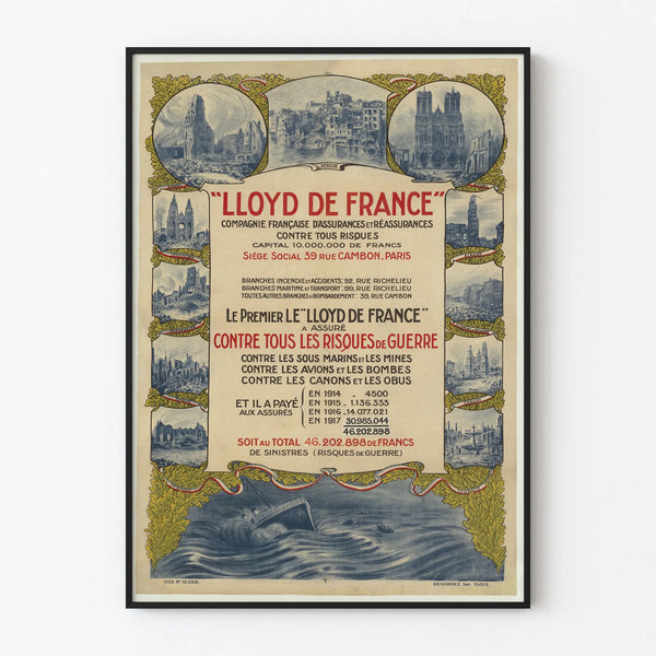 Vintage Lloyd of France war risk insurance poster