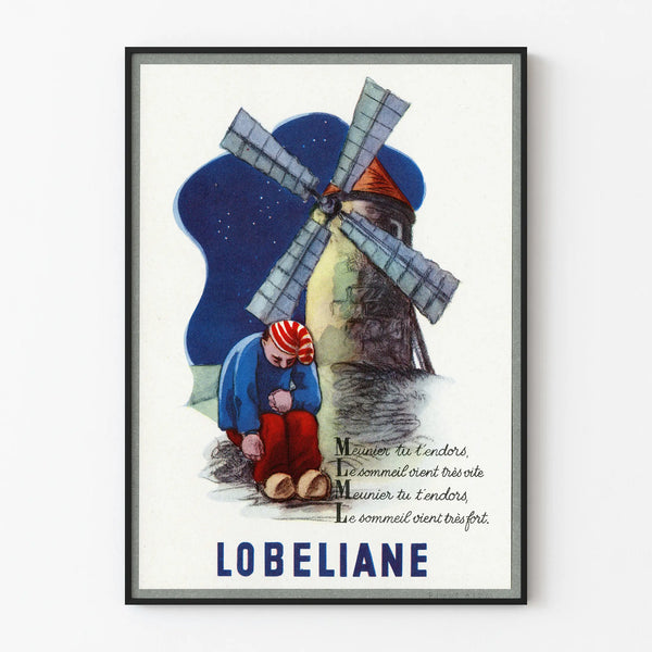 Vintage poster of the mill and the sleeping miller Lobeliane