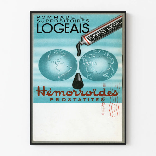 Vintage poster for Logeais ointment and suppositories for hemorrhoid relief