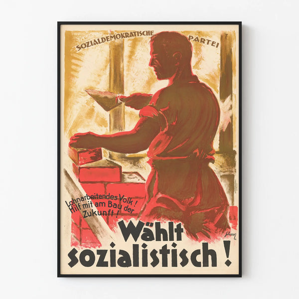 Vintage German socialist poster - Construction worker