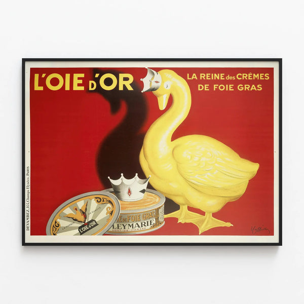 Vintage poster L'Oie d'Or - Wall decoration foie gras — framed artwork on a wall