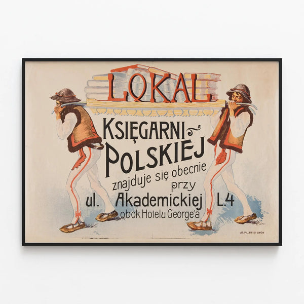 Vintage Poster Polish Bookstore Lokal Księgarni Polskiej — framed artwork on a wall
