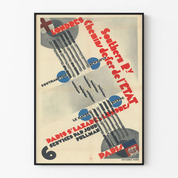 Vintage poster of the Paris-London train Southern Railway wall decoration