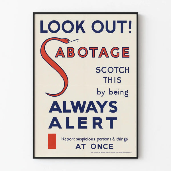 Vintage Poster Look Out Sabotage - Retro Wall Decoration Artem Legrand