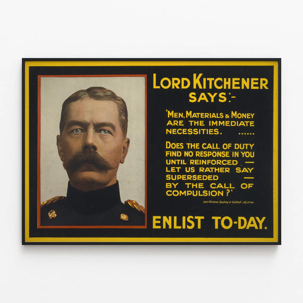 Vintage Wall Poster Lord Kitchener Enlist Today — framed artwork on a wall