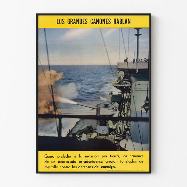 Decorative Poster of Warship and Cannons in Action