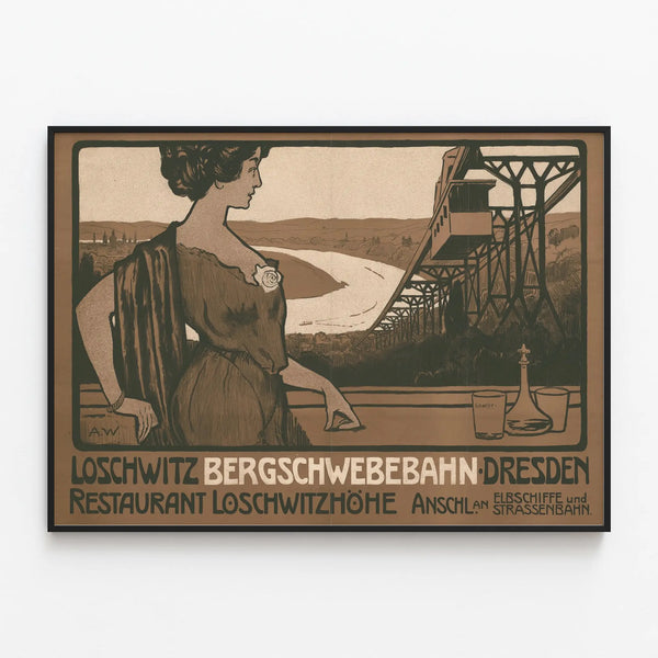 Vintage poster of Bergschwebebahn from Loschwitz to Dresden - retro wall decoration — framed artwork on a wall