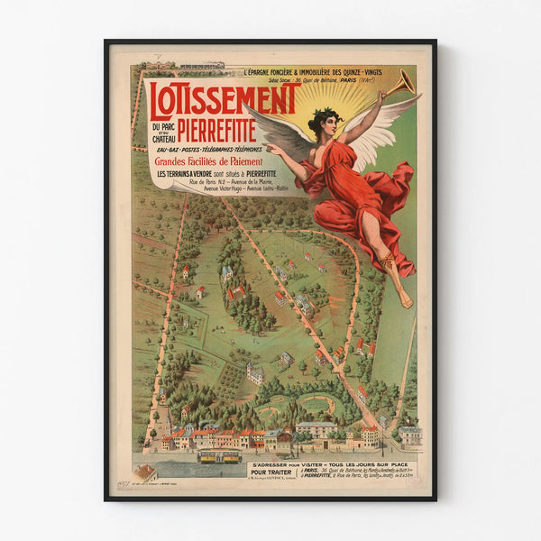 Vintage poster of the park subdivision and Pierrefitte castle