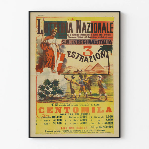 Vintage Poster of the National Lottery 1885 - Italian Wall Decoration Poster