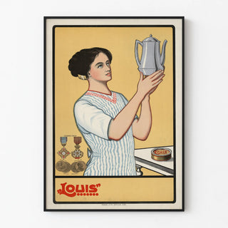 Vintage poster of Louis teapot and woman in traditional attire
