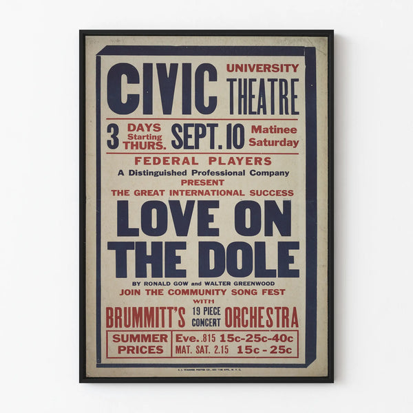 Vintage Theater Poster Love on the Dole – Retro Wall Decoration