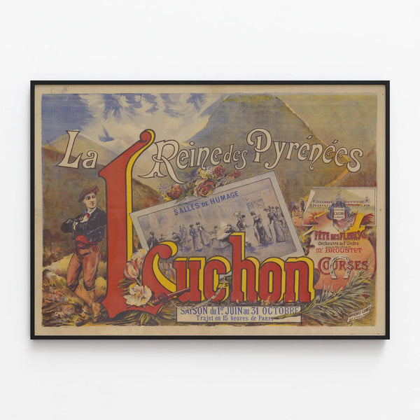 Vintage poster of Luchon, the Queen of the Pyrenees, Casino and Races — framed artwork on a wall