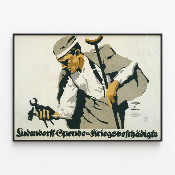 Vintage poster of Ludendorff's donation for war wounded — framed artwork on a wall