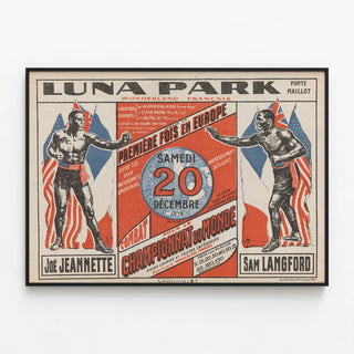 Vintage poster Luna Park Porte Maillot World Boxing Championship 1913 — framed artwork on a wall