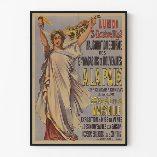 Vintage poster for the inauguration of La Paix Stores in Marseille 1892