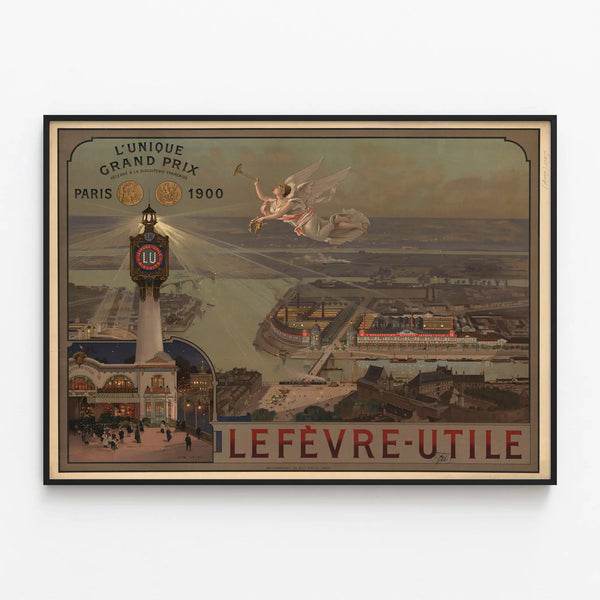 Vintage Lefèvre-Utile Poster Grand Prix Paris 1900 Wall Decoration — framed artwork on a wall