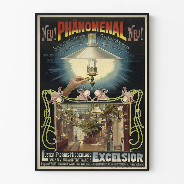 Vintage poster of Lustre Excelsior for gas lighting