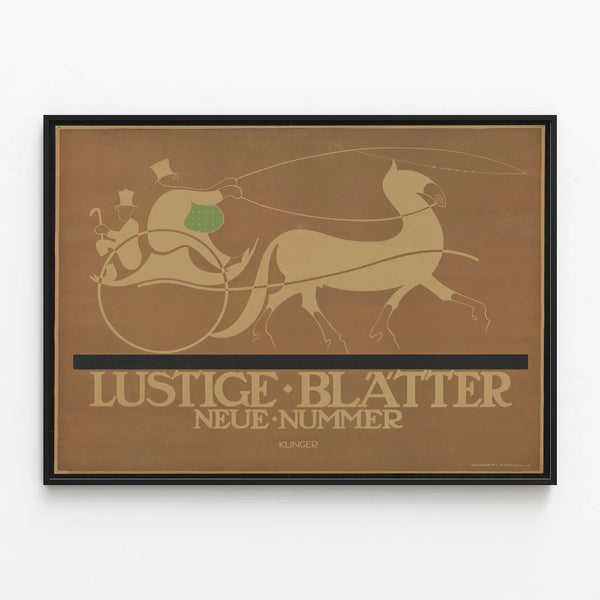 Vintage Poster Lustige Blätter - Art Deco Wall Decoration with Horse and Carriage — framed artwork on a wall