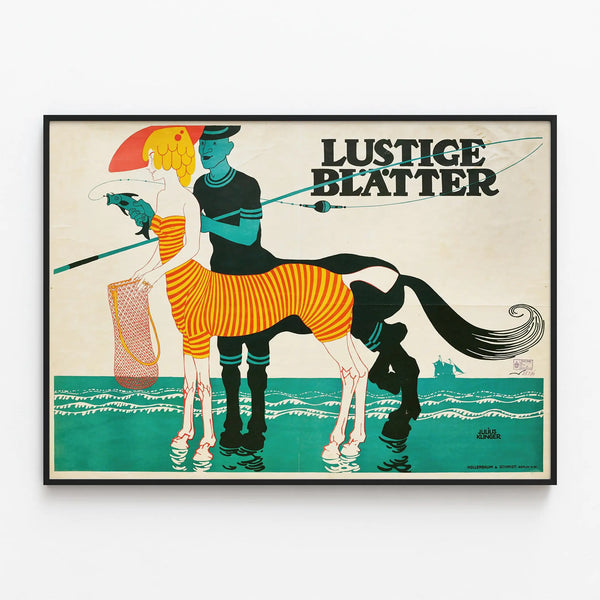 Decorative Poster of the Centaur and Fisherman - Humorous Prints — framed artwork on a wall