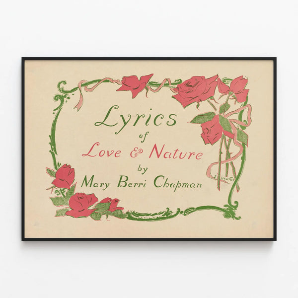 Vintage poster Lyrics of Love & Nature by Mary Berri Chapman — framed artwork on a wall