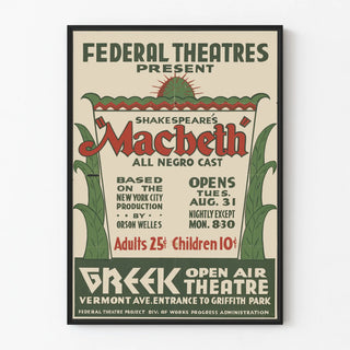 Vintage Poster Macbeth Shakespeare Federal Theatres Green and Red