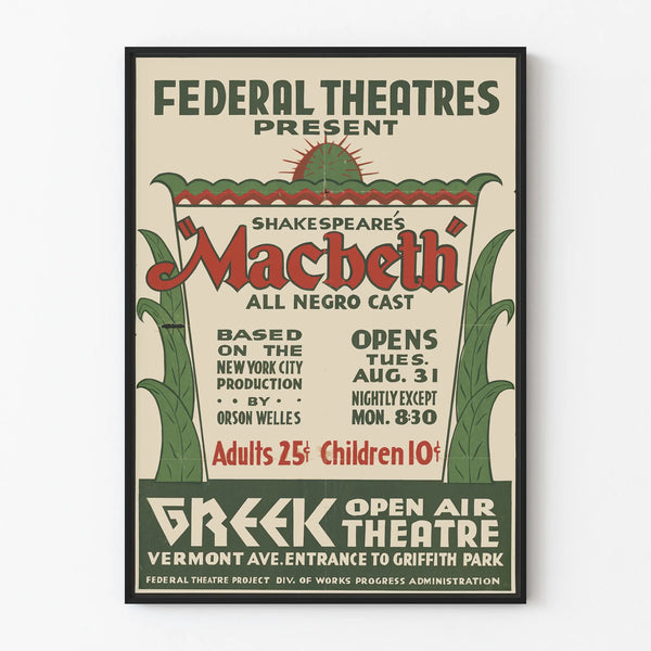 Vintage Poster Macbeth Shakespeare Federal Theatres Green and Red