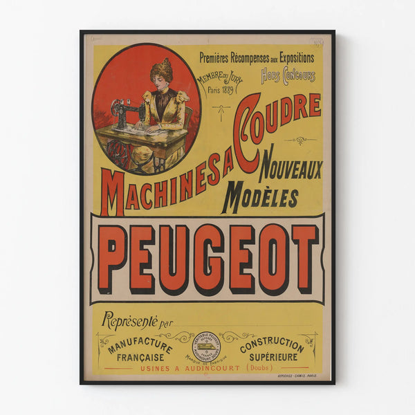 Vintage poster of Peugeot sewing machines new models