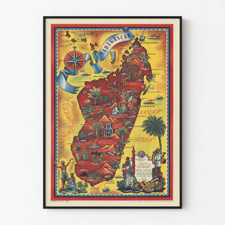 Vintage poster of Madagascar map - Surface area and natural resources