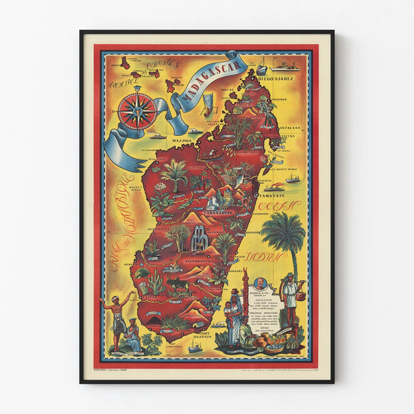 Vintage poster of Madagascar map - Surface area and natural resources
