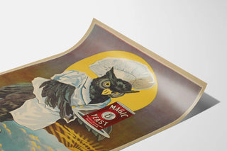 Vintage poster Magic Yeast with owl as head chef