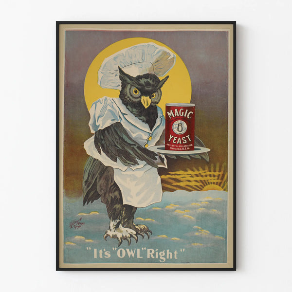 Vintage poster Magic Yeast with owl as head chef