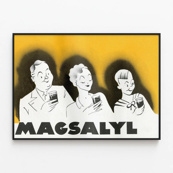 Vintage poster MAGSALYL family at the glass — framed artwork on a wall