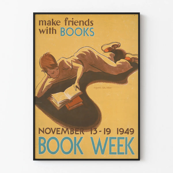 Vintage Poster 'Make Friends With Books' - Literary Wall Decoration
