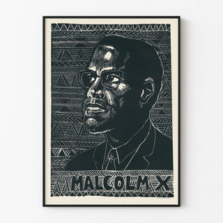 Decorative poster Malcolm X style linocut
