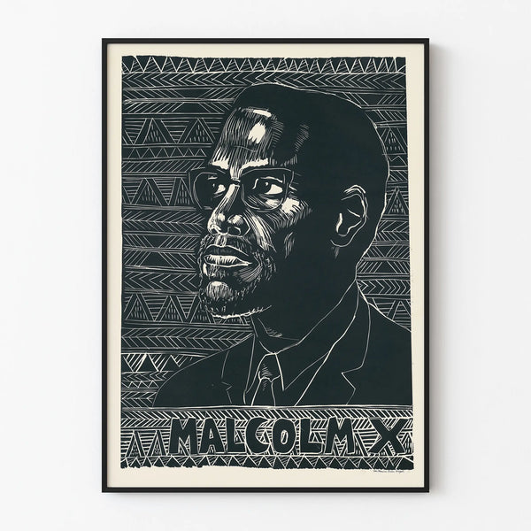 Decorative poster Malcolm X style linocut