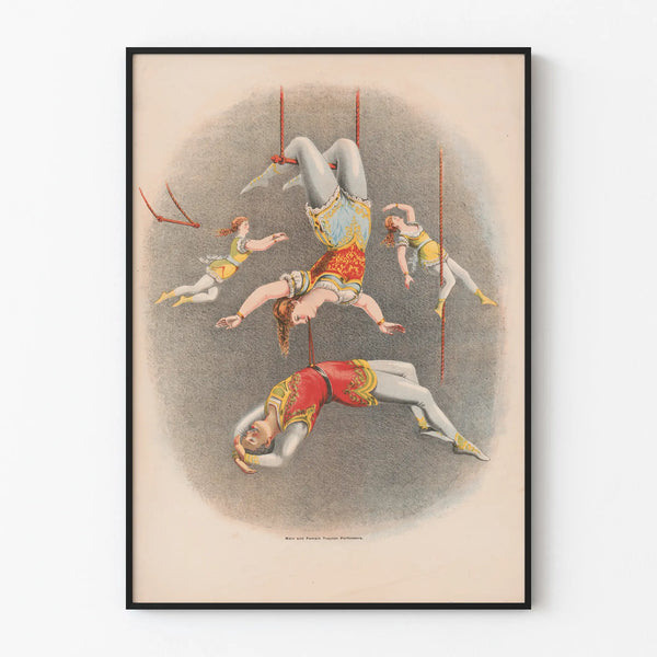 Vintage poster of male and female trapeze artists