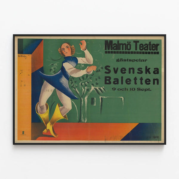 Vintage poster Malmö Teater Swedish Ballet — framed artwork on a wall