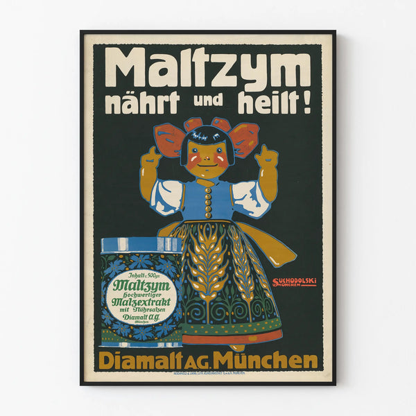 Vintage Maltzym Diamalt AG Munich Poster Wall Decoration