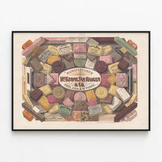 Vintage advertising poster for McKeone Van Haagen soaps — framed artwork on a wall