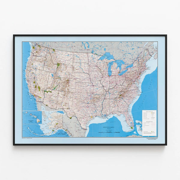 Poster Map of the United States of America - Geographical Wall Decoration — framed artwork on a wall