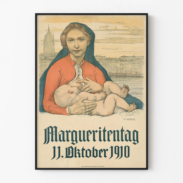 Vintage poster Margueritentag 1910 - Maternity wall decoration